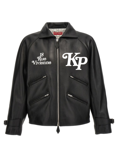 Shop Kenzo By Verdy Leather Genderless Motorcycle Jacket In Black