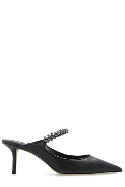 Shop Jimmy Choo Bing Pointed Toe Embellished Strap Mules In Navy