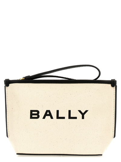 Shop Bally Logo Printed Zipped Clutch Bag In White