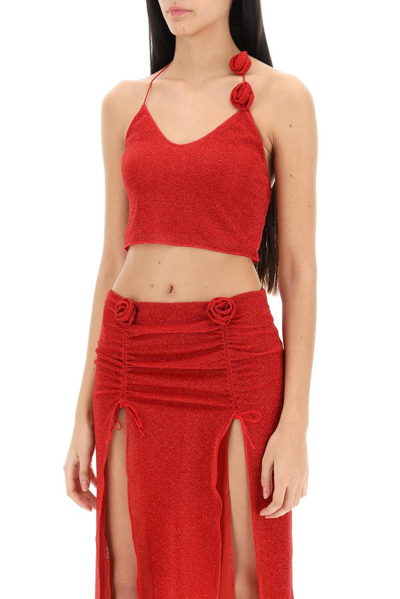 Shop Oseree Oséree Floral Patch Cropped Top In Red