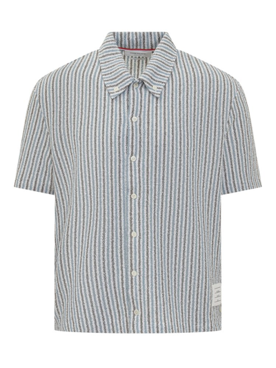 Shop Thom Browne Rwb Striped Shotr Sleeved Shirt In Multi