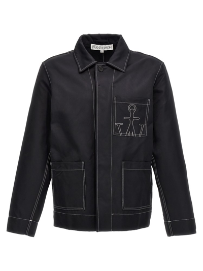 Shop Jw Anderson Logo Embroidered Workwear Jacket In Black