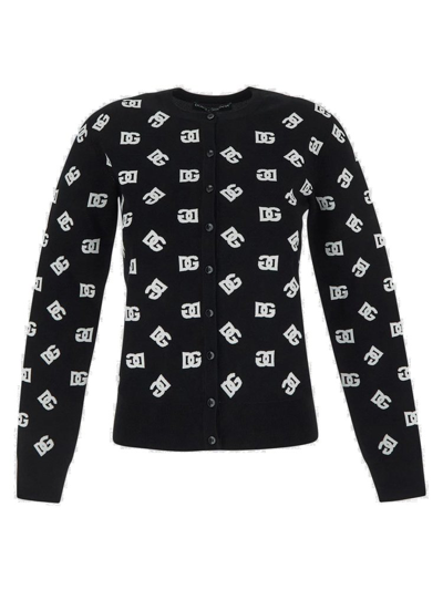 Shop Dolce & Gabbana Dg Logo Jacquard Cardigan In Black