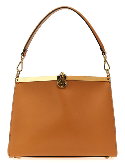 Shop Etro Log Charm Medium Vela Shoulder Bag In Brown