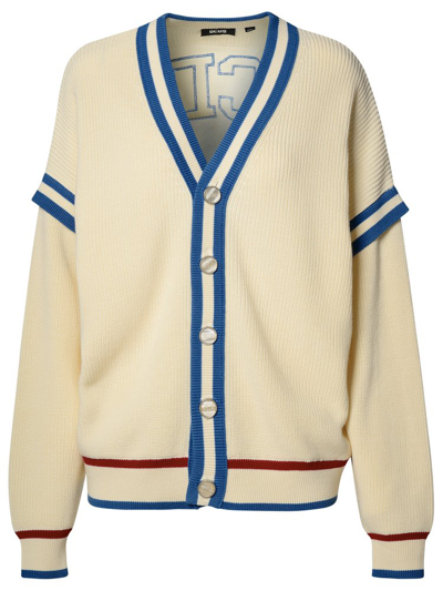 Shop Gcds Logo Embroidered Knitted Cardigan In White