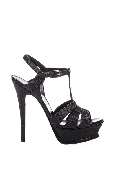 Shop Saint Laurent Glitter Fabric Tribute Sandal In Black