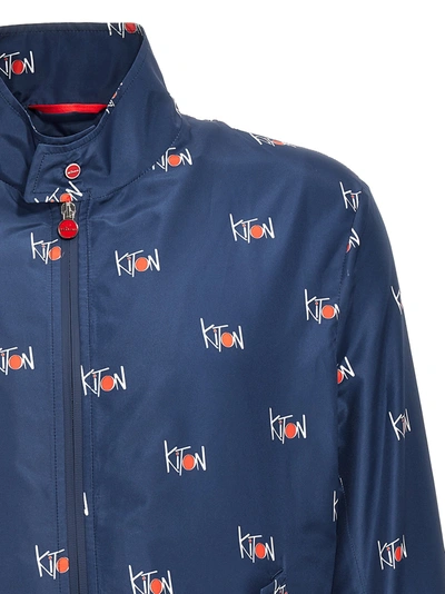 Shop Kiton All Over Logo Blouson Casual Jackets, Parka Blue