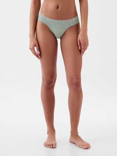 Gap Organic Stretch Cotton Lace Thong In Sage Green