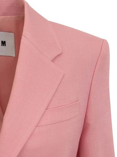 Msgm Wool Suiting Jacket In Pink Virgin Wool With Jewelled Applications In Pink