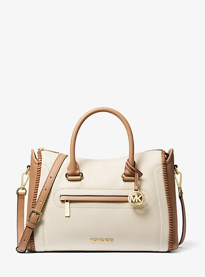 Shop Michael Kors Carine Large Two-tone Leather Satchel In Natural