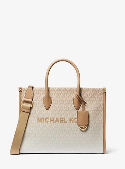 Shop Michael Kors Mirella Medium Ombré Logo Tote Bag In Brown