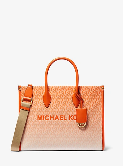 Shop Michael Kors Mirella Medium Ombré Logo Tote Bag In Orange