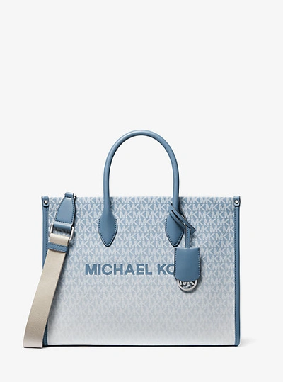 Shop Michael Kors Mirella Medium Ombré Logo Tote Bag In Blue