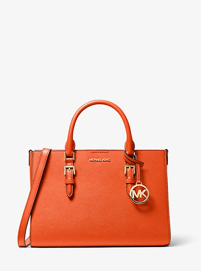 Shop Michael Kors Charlotte Medium Saffiano Leather 2-in-1 Tote Bag In Orange