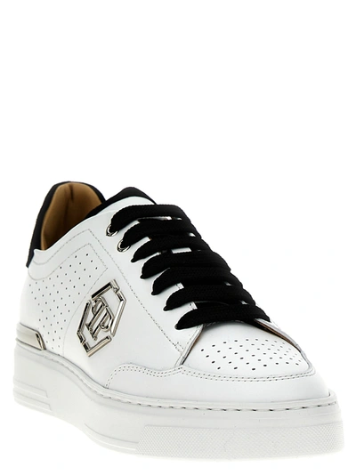 Shop Philipp Plein Mix Leather Lo-top Sneakers White/black