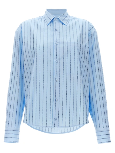 Shop Giuseppe Di Morabito Rhinestone Striped Shirt Shirt, Blouse Light Blue
