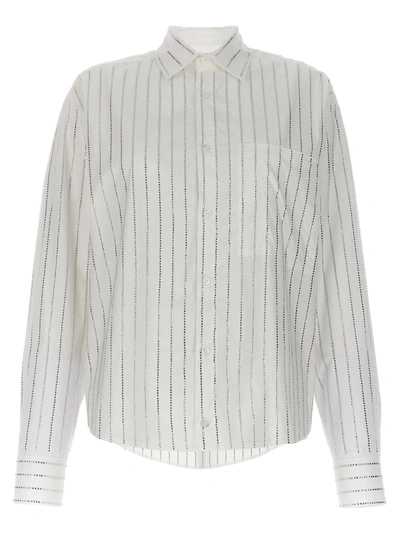 Shop Giuseppe Di Morabito Rhinestone Striped Shirt Shirt, Blouse White