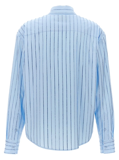 Shop Giuseppe Di Morabito Rhinestone Striped Shirt Shirt, Blouse Light Blue
