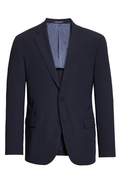 Emporio Armani Techno Performance Solid Sport Coat In Solid Blue Navy