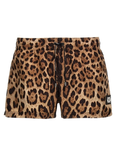 Dolce & Gabbana Swimsuit With Animal Print And Back Pocket In Multicolor