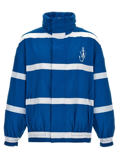 Shop Jw Anderson Logo Print Striped Jacket Casual Jackets, Parka In Blue