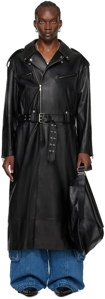 Shop Lu'u Dan Black Long Perfecto Leather Coat