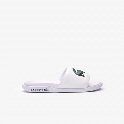 Shop Lacoste Men's Croco Dualiste Logo Strap Slides - 11 In White