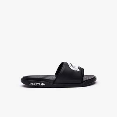 Shop Lacoste Men's Croco Dualiste Logo Strap Slides - 9 In Black