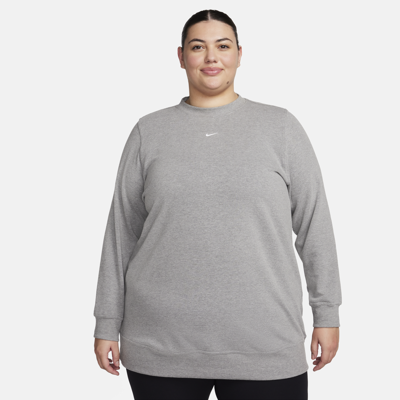 Shop Nike Women's Dri-fit One Crew-neck French Terry Tunic (plus Size) In Grey