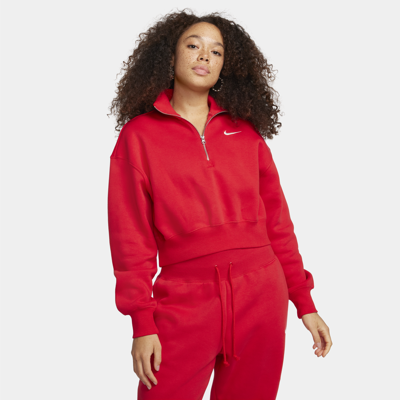 Shop Nike Women's  Sportswear Phoenix Fleece 1/2-zip Cropped Sweatshirt In Red