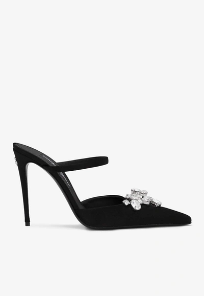 Shop Dolce & Gabbana 105 Crystal-embellished Stiletto Mules In Black