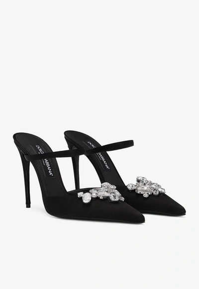 Shop Dolce & Gabbana 105 Crystal-embellished Stiletto Mules In Black
