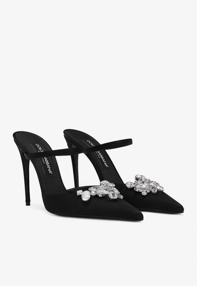 Dolce & Gabbana Dolce  Gabbana Embellished Pointed Toe Satin Mules In Black