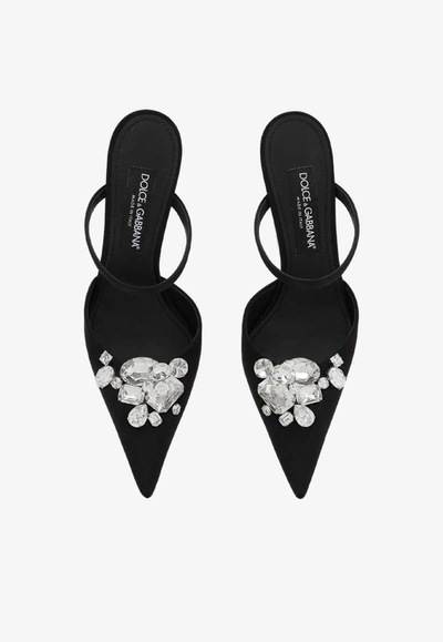 Shop Dolce & Gabbana 105 Crystal-embellished Stiletto Mules In Black