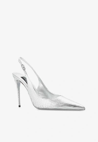 Dolce & Gabbana 120mm Snakeskin-effect Leather Pumps In Silver