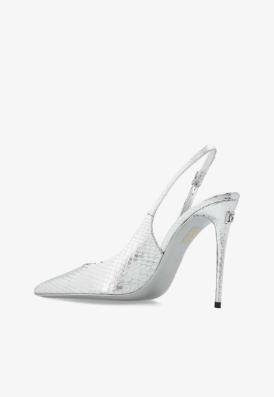 Dolce & Gabbana 120mm Snakeskin-effect Leather Pumps In Silver