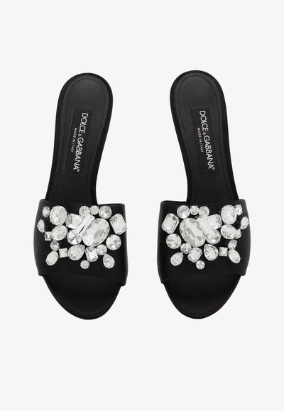 Shop Dolce & Gabbana 60 Crystal-embellished Satin Mules In Black