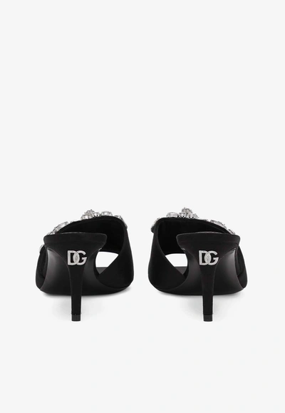 Shop Dolce & Gabbana 60 Crystal-embellished Satin Mules In Black