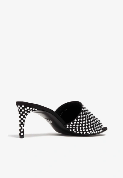 Shop Dolce & Gabbana 65 Rhinestone-embellished Satin Mules In Black