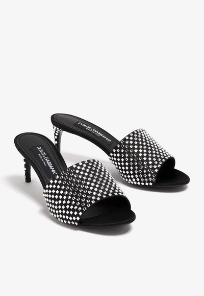 Shop Dolce & Gabbana 65 Rhinestone-embellished Satin Mules In Black