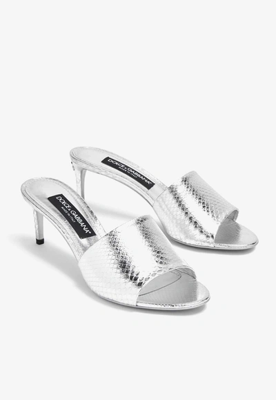 Shop Dolce & Gabbana 70 Crocodile-effect Leather Mules In Silver