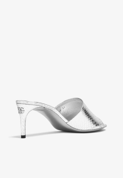 Dolce & Gabbana 70 Crocodile-effect Leather Mules In Silver