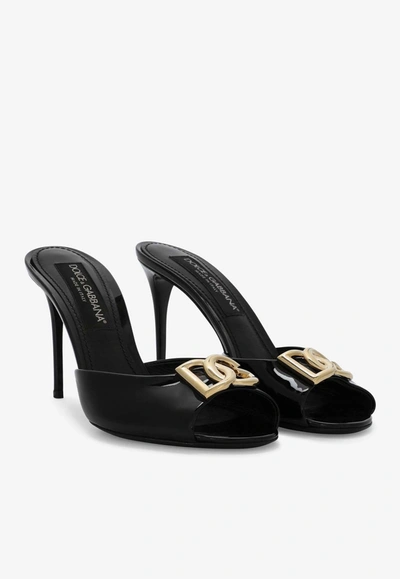 Shop Dolce & Gabbana 85 Logo Plaque Patent Leather Sandals In Black