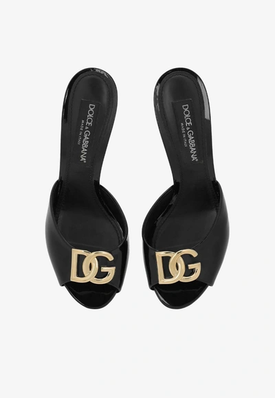 Shop Dolce & Gabbana 85 Logo Plaque Patent Leather Sandals In Black