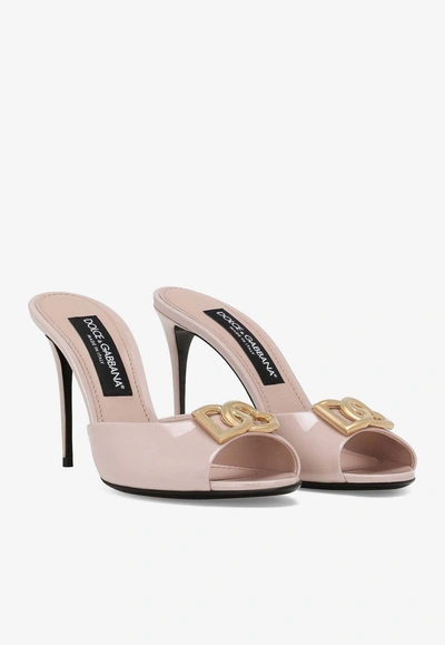 Shop Dolce & Gabbana 85 Logo Plaque Patent Leather Sandals In Pink