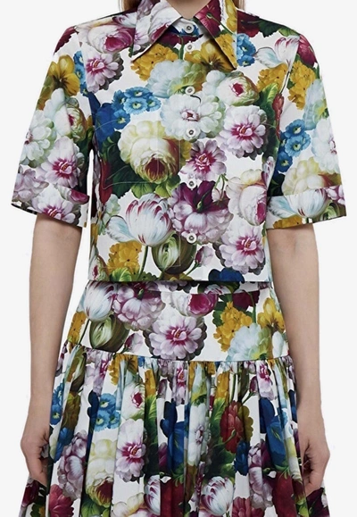Shop Dolce & Gabbana All-over Floral-patterned Cropped Shirt In Multicolor