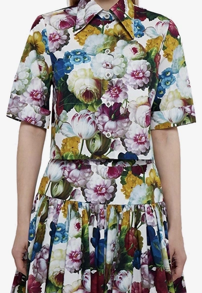 Dolce & Gabbana All-over Floral-patterned Cropped Shirt In Multicolor