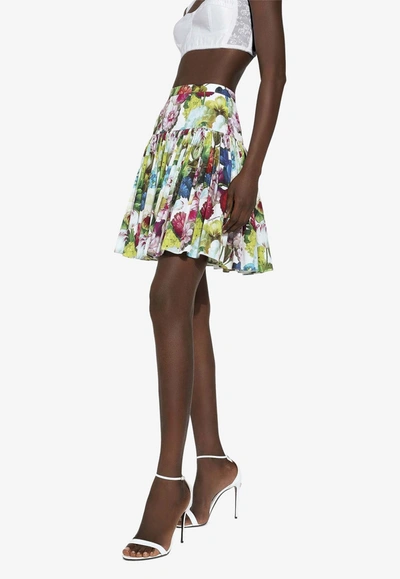 Dolce & Gabbana Mini Multicolor Skirt With All-over Floreal Print In Cotton Woman In Multicolor