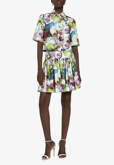 Dolce & Gabbana Mini Multicolor Skirt With All-over Floreal Print In Cotton Woman In Multicolor
