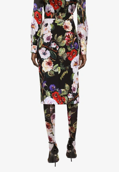 Dolce & Gabbana All-over Floral-patterned Midi Skirt In Black